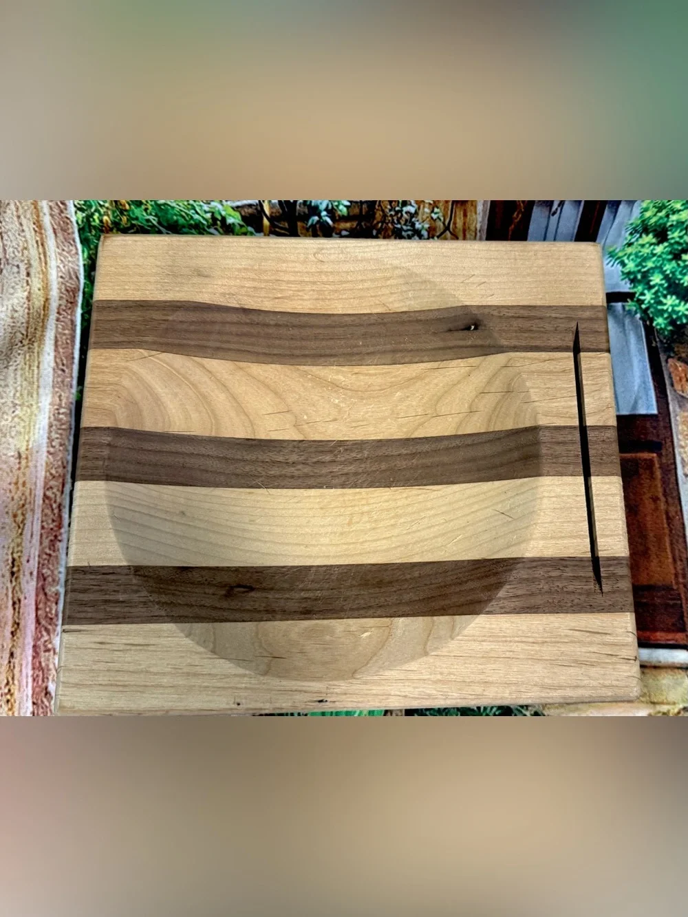 The Ulu Factory Alaska Birch & Walnut Stripe Chopping Bowl Board Hand Made